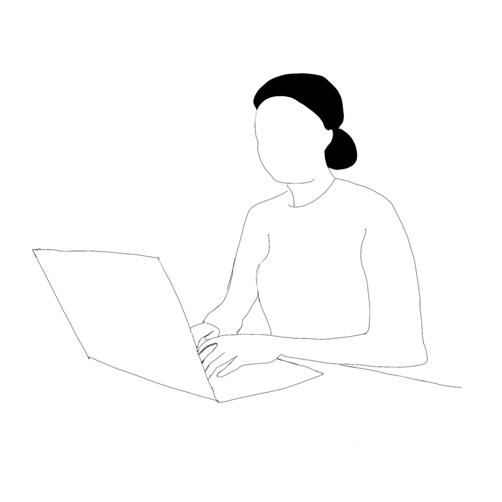 Stregtegning pige ved computer